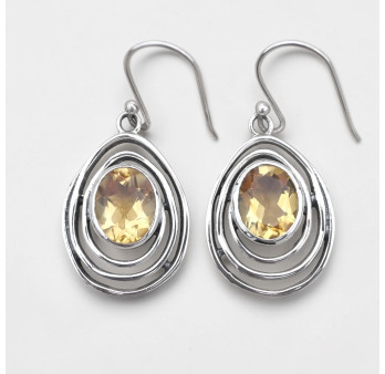 Boucles d'oreilles poire en argent et Citrine ovale