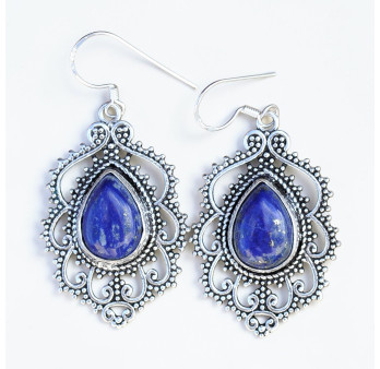 Grandes boucles d'oreilles argent ethniques pierre en lapis lazuli