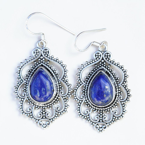 Grandes boucles d'oreilles argent ethniques pierre en lapis lazuli