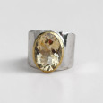 Bague large argent doré et pierre facettée Citrine T51 Bague large argent doré et pierre facettée Citrine T51
