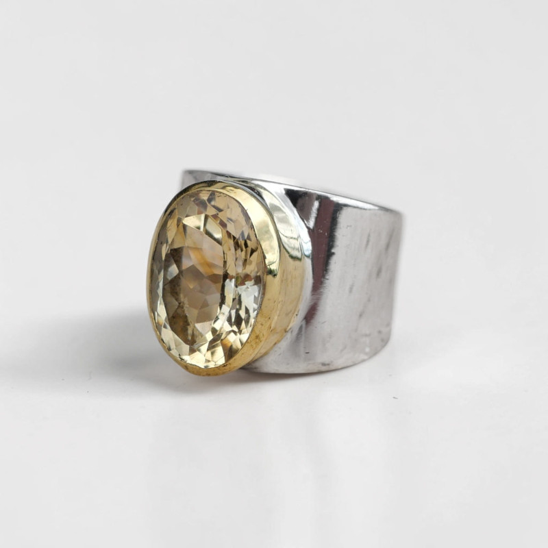 Bague large argent doré et pierre facettée Citrine T51 Bague large argent doré et pierre facettée Citrine T51