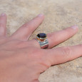 Bague large argent doré et pierre facettée Quartz fumé T57 Bague large argent doré et pierre facettée Quartz fumé T57