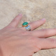 Bague large argent doré et pierre ovale Malachite T53