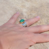 Bague large argent doré et pierre ovale Malachite T53