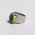 Bague large argent doré et pierre ovale Malachite T53