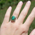 Bague large argent doré et pierre ovale Malachite T53