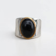 Bague large argent doré et pierre ovale Onyx noir T57 Bague large argent doré et pierre ovale Onyx noir T57