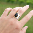 Bague large argent doré et pierre ovale Onyx noir T57 Bague large argent doré et pierre ovale Onyx noir T57
