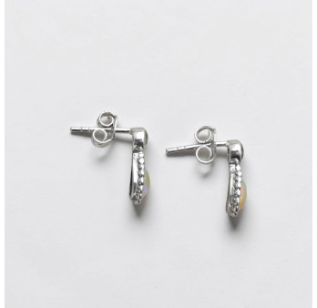 Petites boucles clous en argent et 2 pierres Péridot et Opale