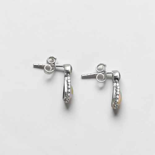 Petites boucles clous en argent et 2 pierres Péridot et Opale