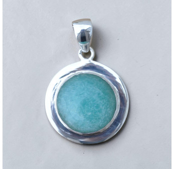 Pendentif rond en Amazonite monture plate en argent