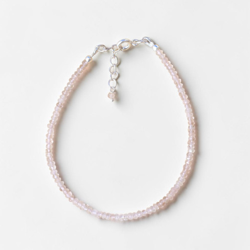 Bracelet fin pierres Quartz rose et fermoir argent