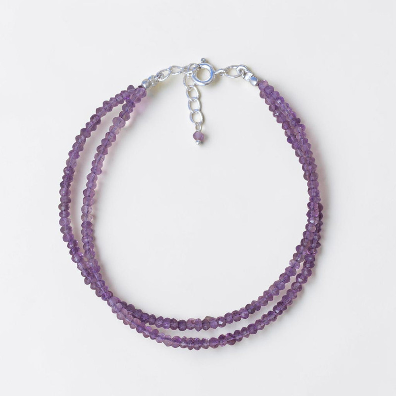 Bracelet 2 rangs pierres fines en Améthyste facettées