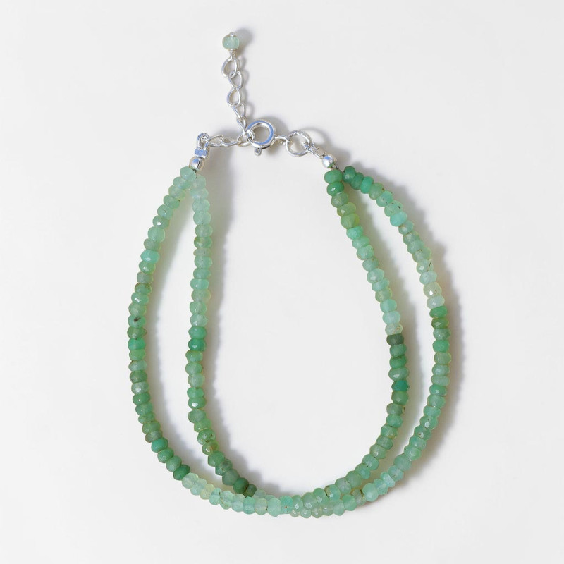 Bracelet 2 rangs pierres fines en Chrysoprase facettées