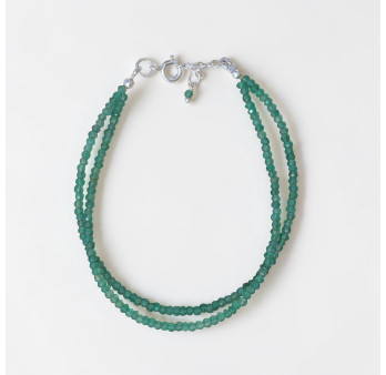 Bracelet 2 rangs pierres fines en Agate verte facetté