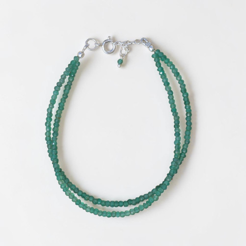 Bracelet 2 rangs pierres fines en Agate verte facetté