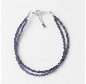 Bracelet 2 rangs pierres naturelles Iolite facettées fermoir argent