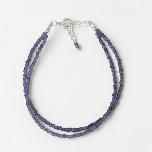 Bracelet 2 rangs pierres naturelles Iolite facettées fermoir argent