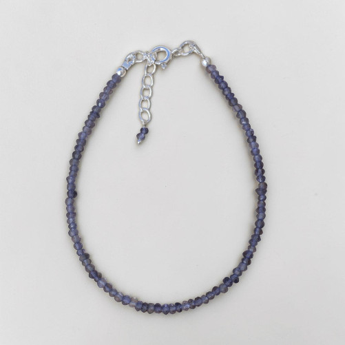 Bracelet fin pierres naturelles Iolite facettées fermoir argent