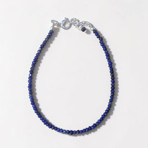 Bracelet fin pierres facettées en lapis lazuli et argent