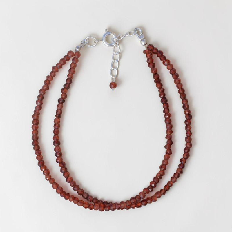 Bracelet 2 rangs pierres fines en grenat facetté
