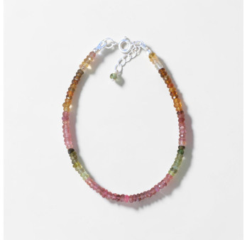 Bracelet fin pierres Tourmaline multicolore facettées fermoir argent