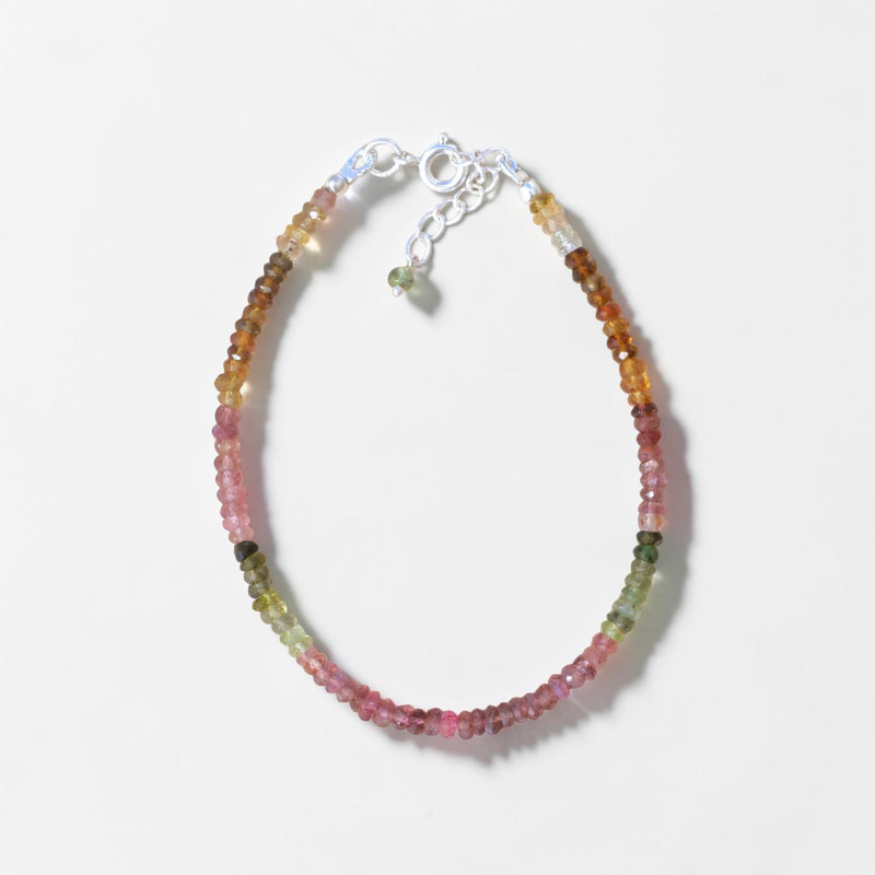 Bracelet fin pierres Tourmaline multicolore facettées fermoir argent