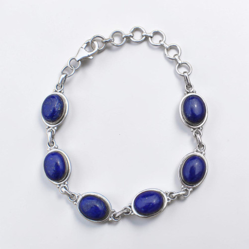 Bracelet argent 6 pierres ovales Lapis lazuli (bleu)
