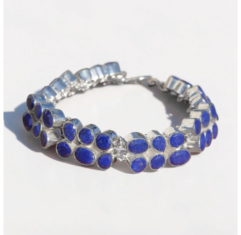 NEW ! Bracelet 2 rangs en argent et 44 pierres en Lapis lazuli (bleu)