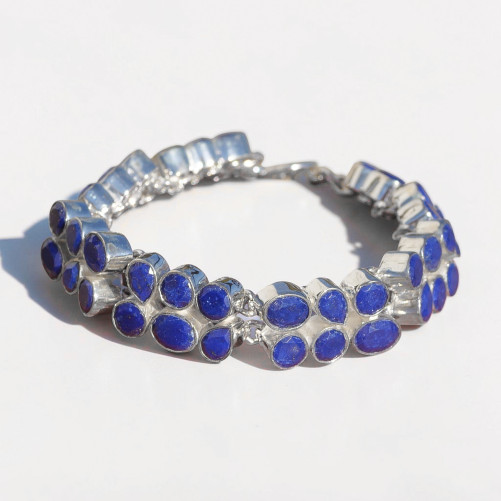 NEW ! Bracelet 2 rangs en argent et 44 pierres en Lapis lazuli (bleu)