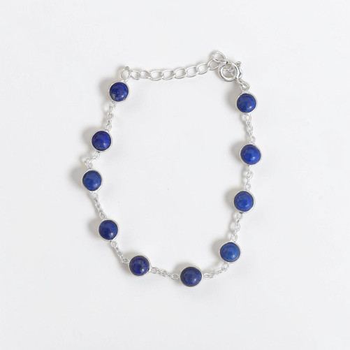 Bracelet fin argent et 10 petites pierres rondes en Lapis lazuli
