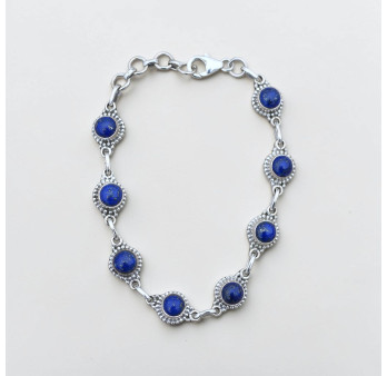 Bracelet argent ciselé et 8 pierres rondes en Lapis lazuli