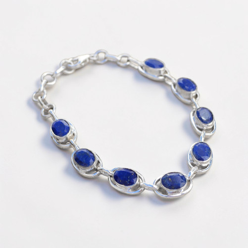 Bracelet argent 8 pierres ovales en Lapis lazuli