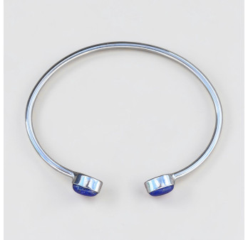 Bracelet jonc en argent et 2 pierres naturelles en Lapis lazuli (bleu)