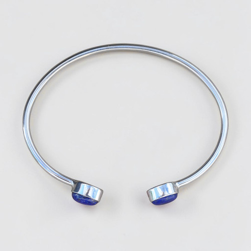 Bracelet jonc en argent et 2 pierres naturelles en Lapis lazuli (bleu)