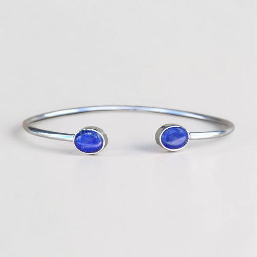 Bracelet jonc en argent et 2 pierres naturelles en Lapis lazuli (bleu)