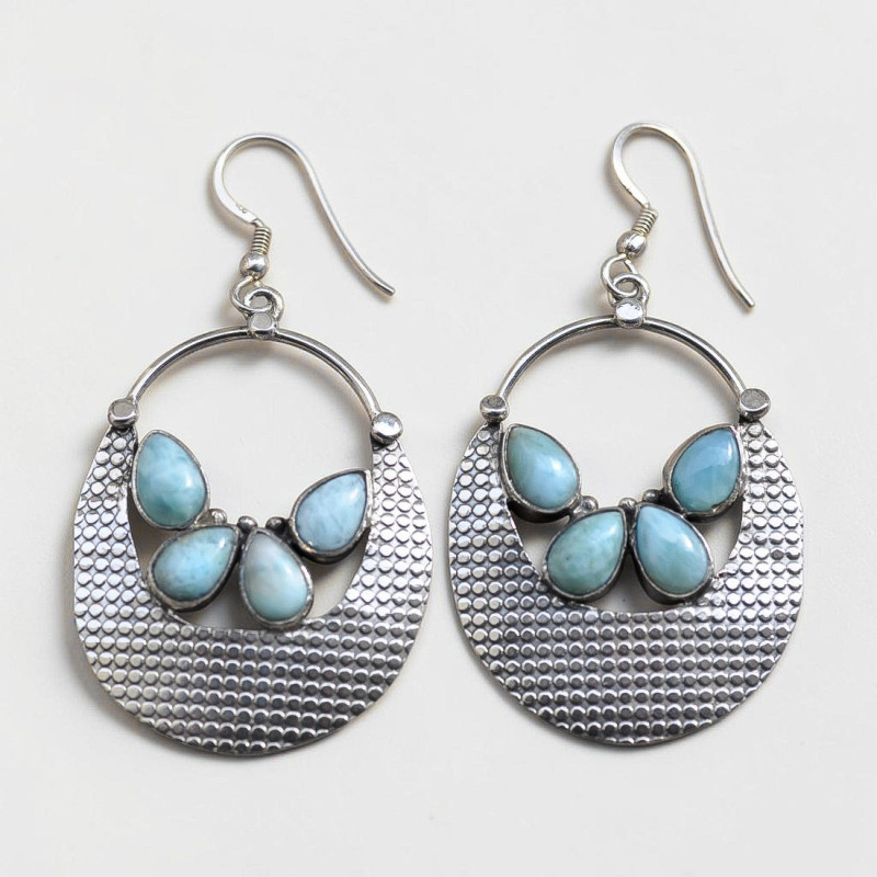 Grandes boucles d'oreilles argent 4 pierres en larimar bleu