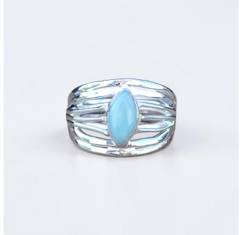 Bague multi-anneaux en argent et pierre naturelle Larimar en navette T57