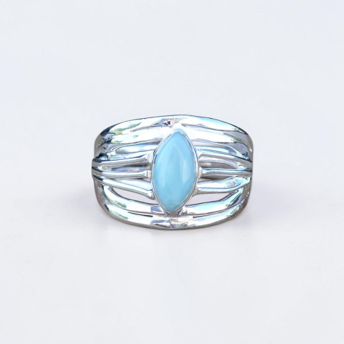 Bague multi-anneaux en argent et pierre naturelle Larimar en navette T57