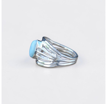 Bague multi-anneaux en argent et pierre naturelle Larimar en navette T57