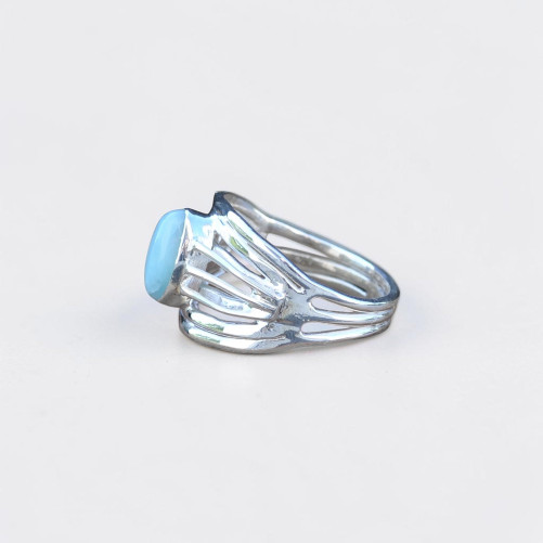 Bague multi-anneaux en argent et pierre naturelle Larimar en navette T57