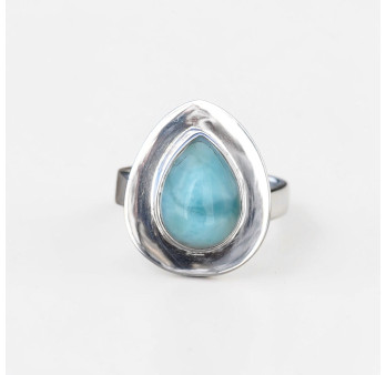 Bague goutte argent plat et pierre naturelle Larimar T53