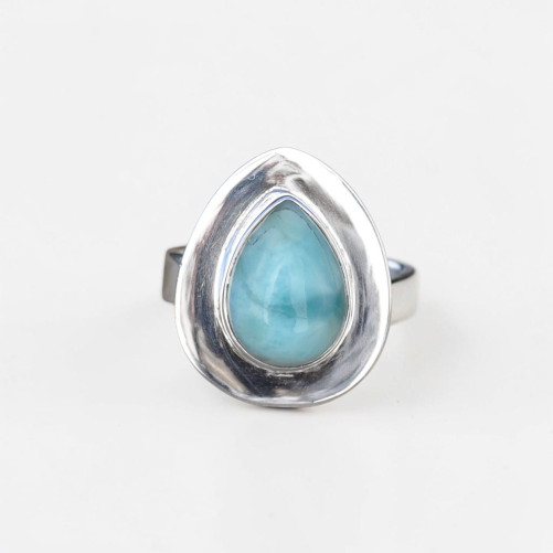 Bague goutte argent plat et pierre naturelle Larimar T53