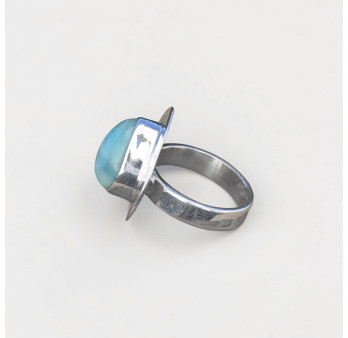 Bague goutte argent plat et pierre naturelle Larimar T53