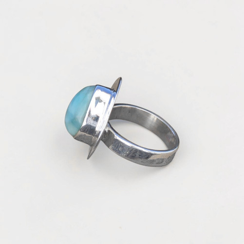 Bague goutte argent plat et pierre naturelle Larimar T53