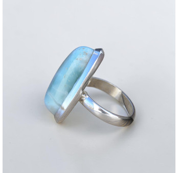 Bague triangulaire pierre bombée Larimar et argent 925 T56