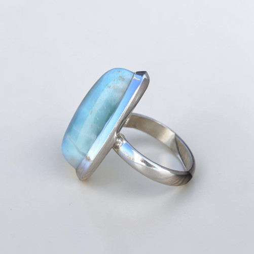 Bague triangulaire pierre bombée Larimar et argent 925 T56