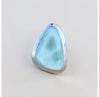 Bague triangulaire pierre bombée Larimar et argent 925 T56
