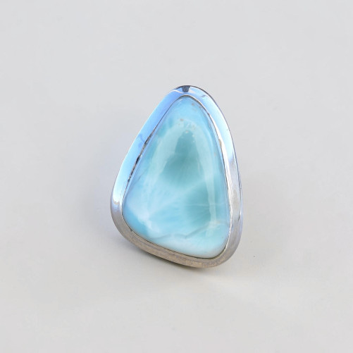 Bague triangulaire pierre bombée Larimar et argent 925 T56