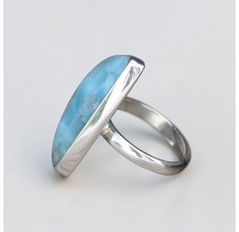 Grosse bague triangulaire argent et pierre naturelle Larimar T54